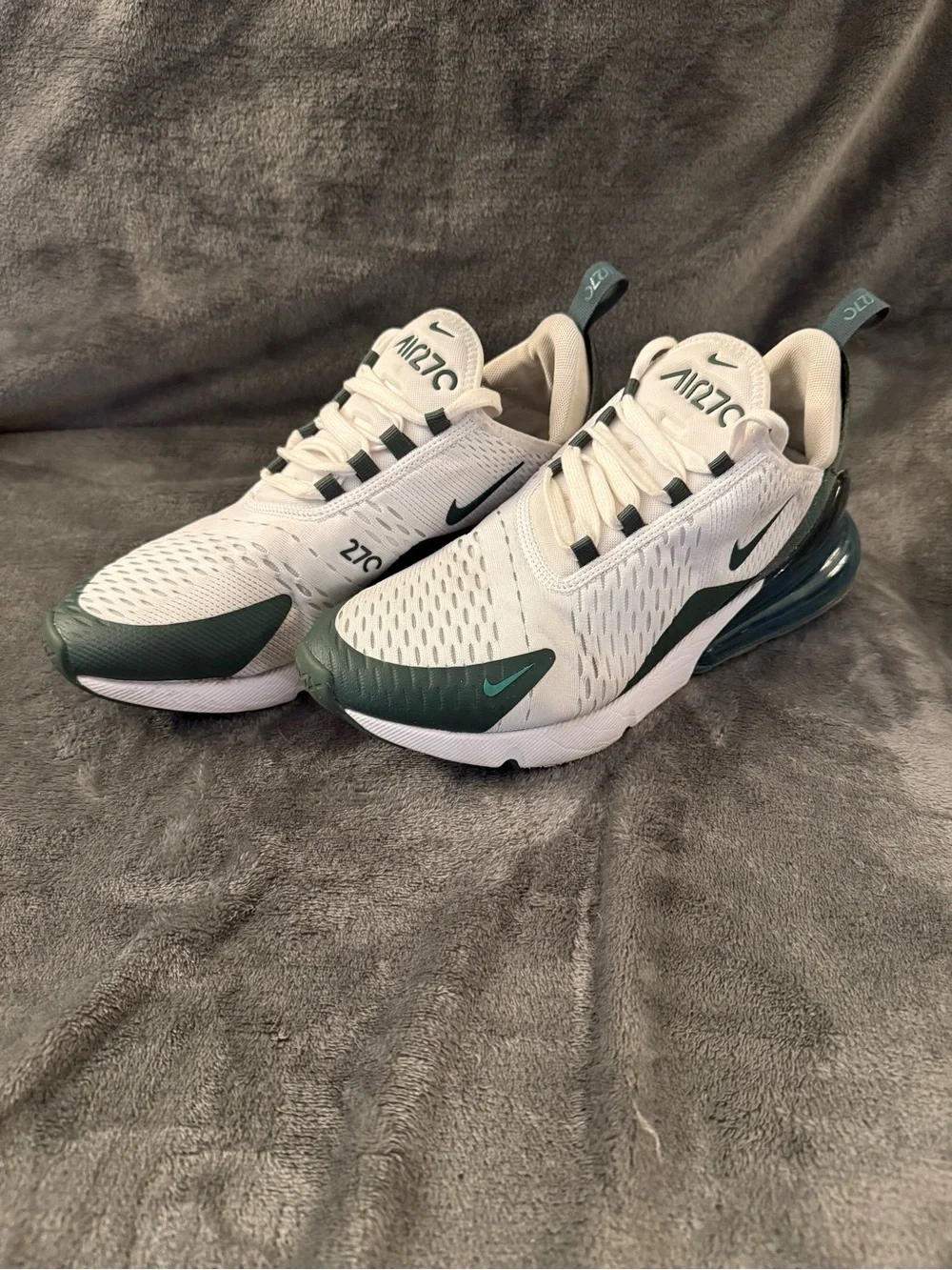Women’s Nike Air Max 270 White and Teal-Green Athletic Sneakers - Picture 2 of 4